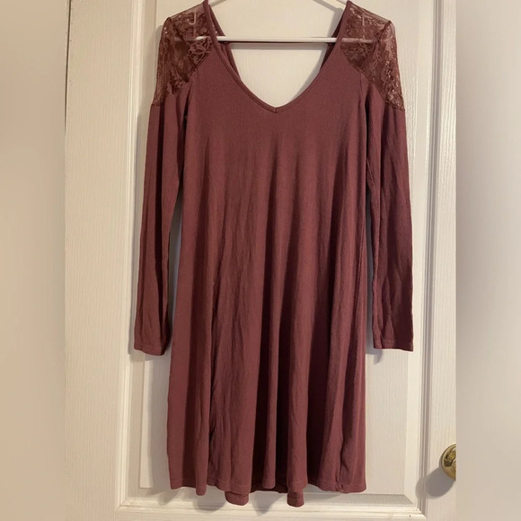 American Eagle Outfitters Dusty Pink Lace‎ Mini Dress Size Small Long - Picture 1 of 7
